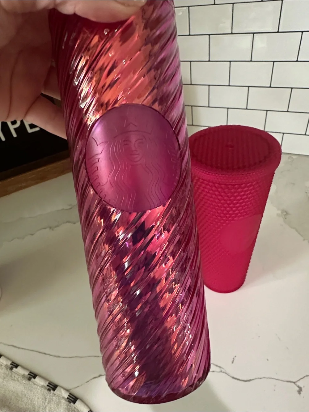 Starbucks Pink Textured & Swirl Tumbler Duo
